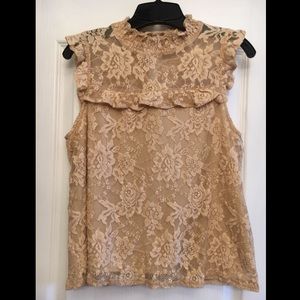 Beige Floral Lace Tank Top